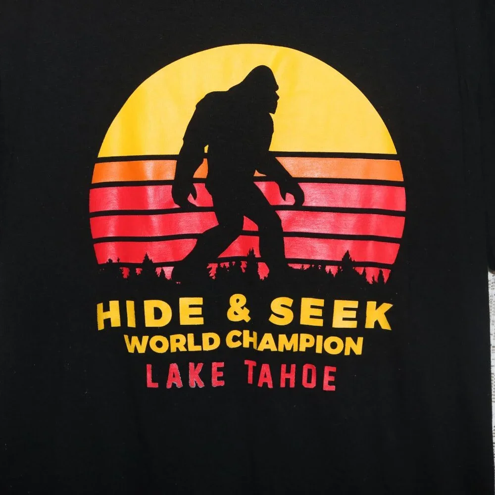Novelty Bigfoot shirt men's large hide & seek Lake Tahoe 100% cotton - Picture 2 of 5